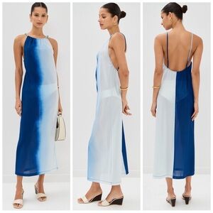 STAUD Women Size M Ride the Wave Blue‎ Ramon Mesh Semi-Sheer Maxi Dress Cover-Up